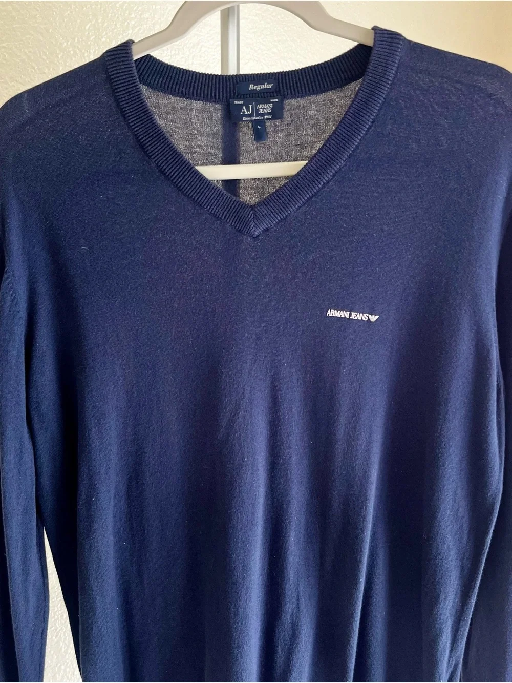 Armani Jeans Regular Fit V-Neck Sweater Navy Blue Size L
